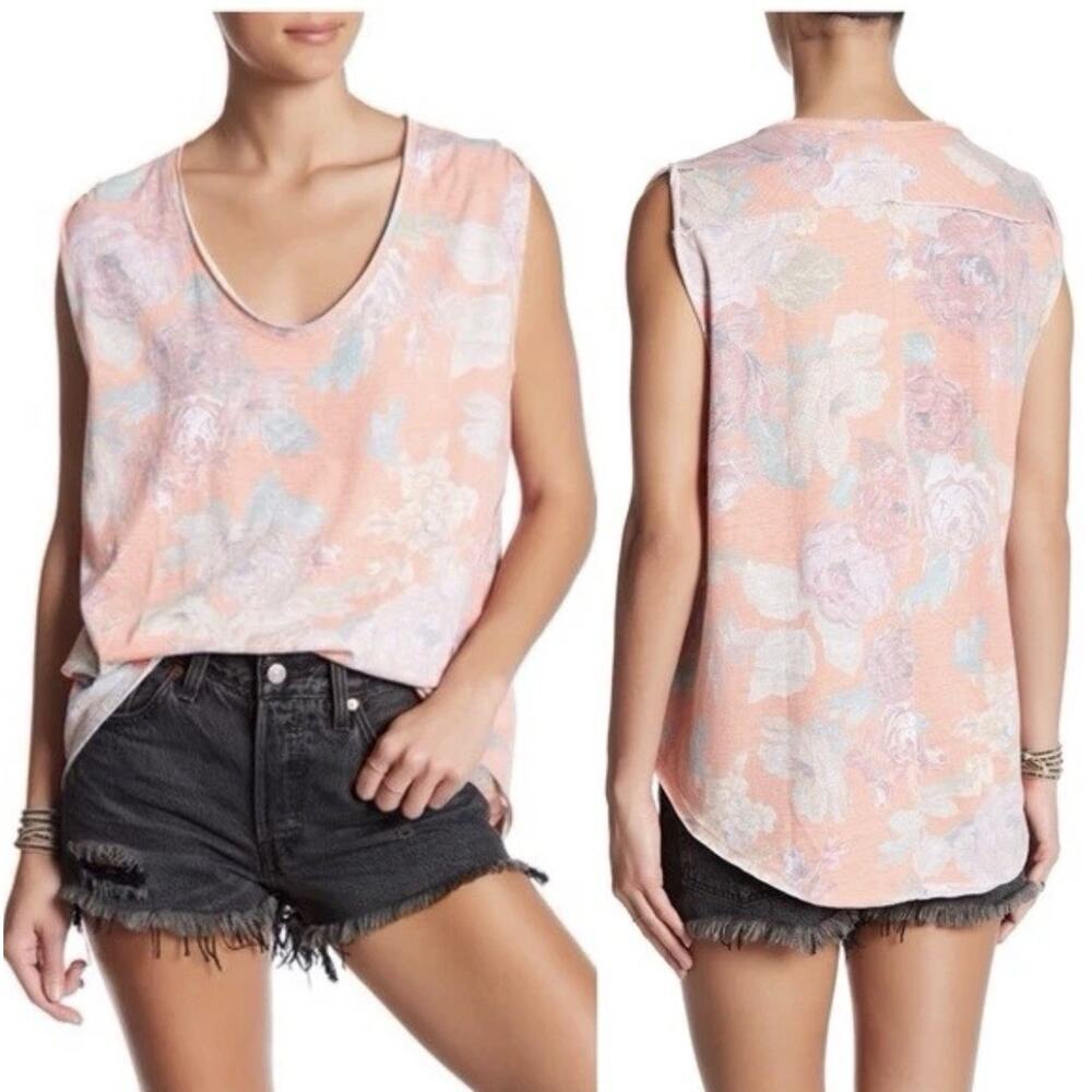 Free People Tank Top Blouse Size L Oversized High Low Slub Breathable Low Scoop